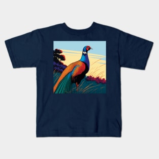 British Pheasant in orange, teal and blue Kids T-Shirt